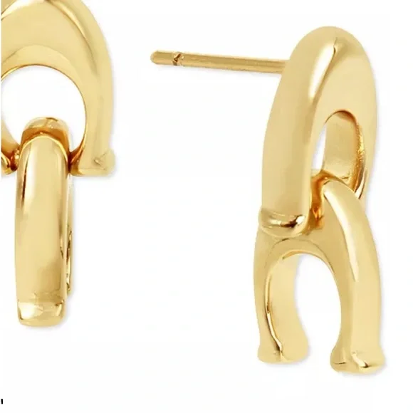 COACH Gold-Tone Signature C Double Drop Stud Earrings - Picture 4 of 7